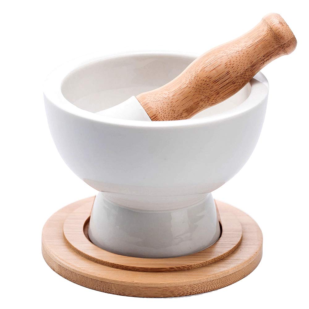 E-liu porcelain mortar and pestle with anti-slip base for stable grinding