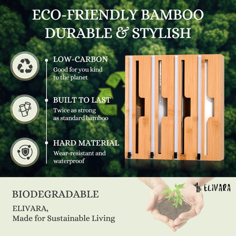 ELIVARA 4-in-1 bamboo wrap organizer features a precision built-in cutter