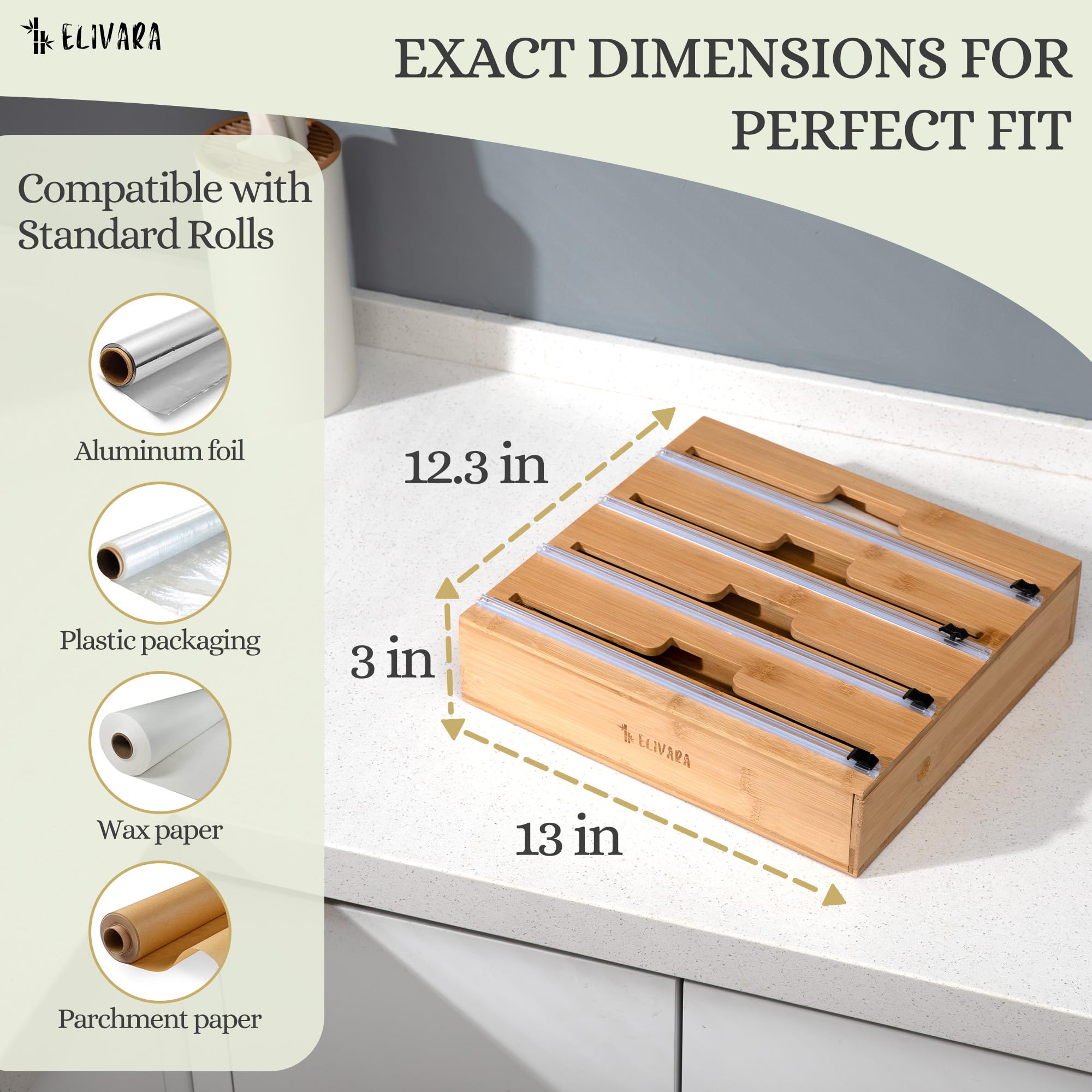 ELIVARA 4-in-1 bamboo wrap organizer fits standard rolls for daily use