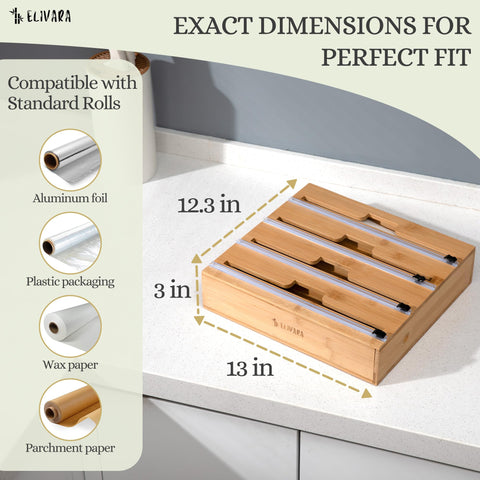 ELIVARA 4-in-1 bamboo wrap organizer fits standard rolls for daily use