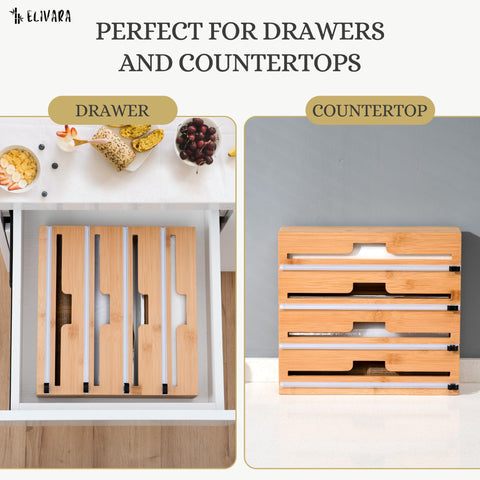 ELIVARA 4-in-1 bamboo wrap organizer in durable bamboo with warm finish