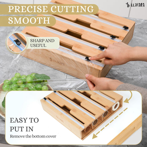 ELIVARA 4-in-1 bamboo wrap organizer stores kitchen paper towels neatly