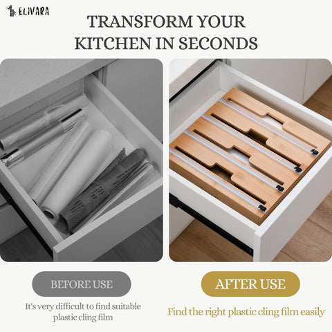 ELIVARA 4-in-1 bamboo wrap organizer keeps parchment paper tidy
