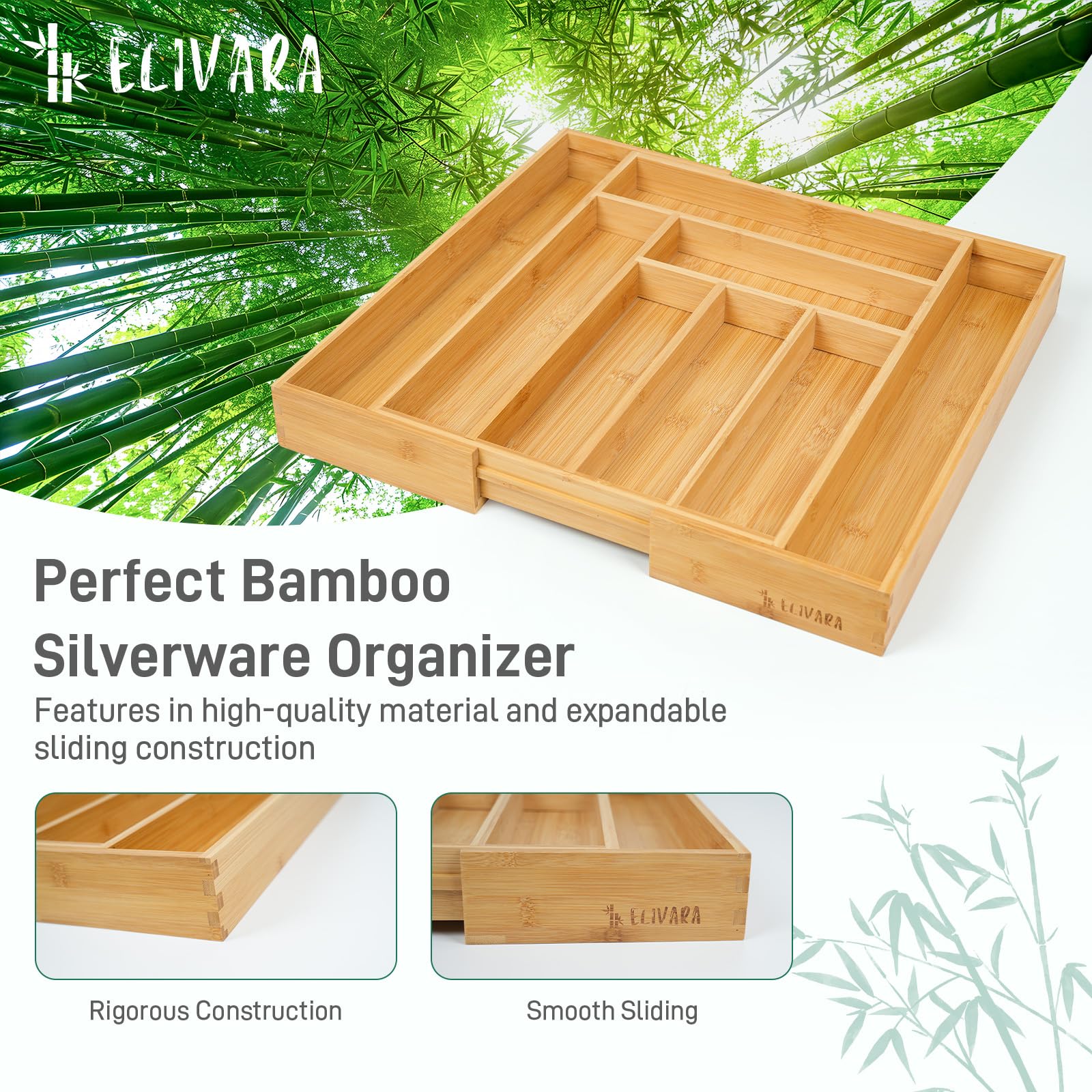 Elivara expandable drawer organizer extended length fits larger drawers with ease.