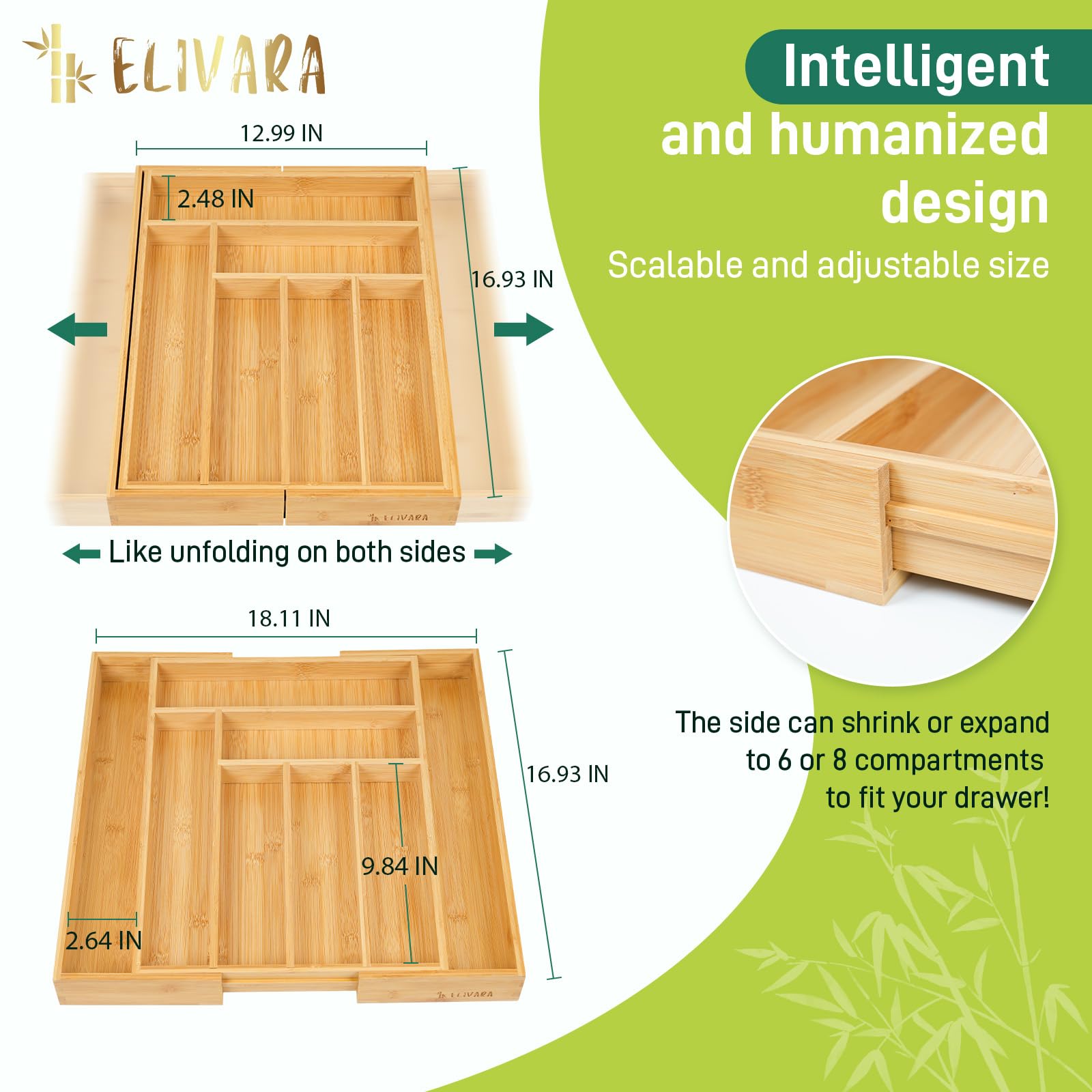 Elivara bamboo organizer close-up highlights smooth surface and durable build.