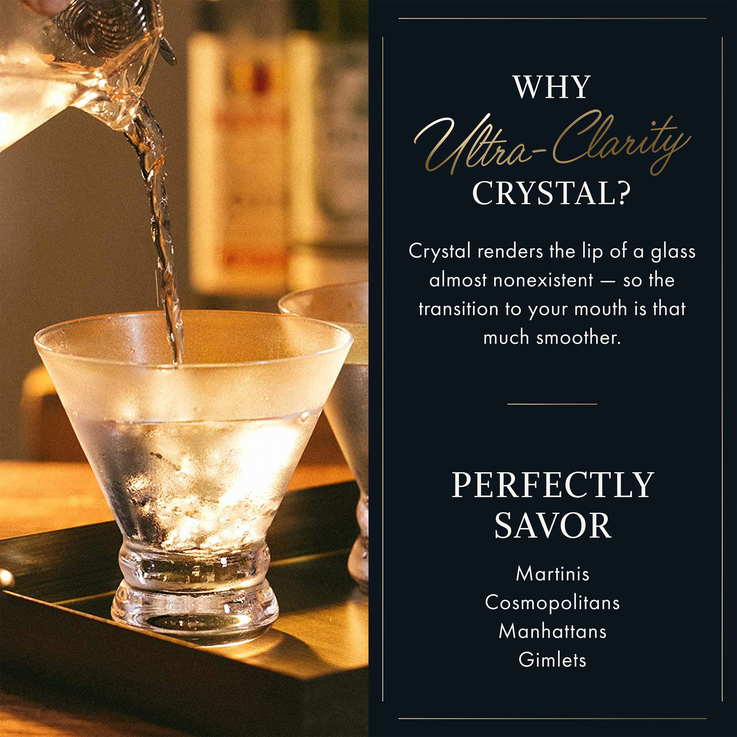 ELIXIR GLASSWARE premium crystal adds sparkle to festive cocktail presentation.