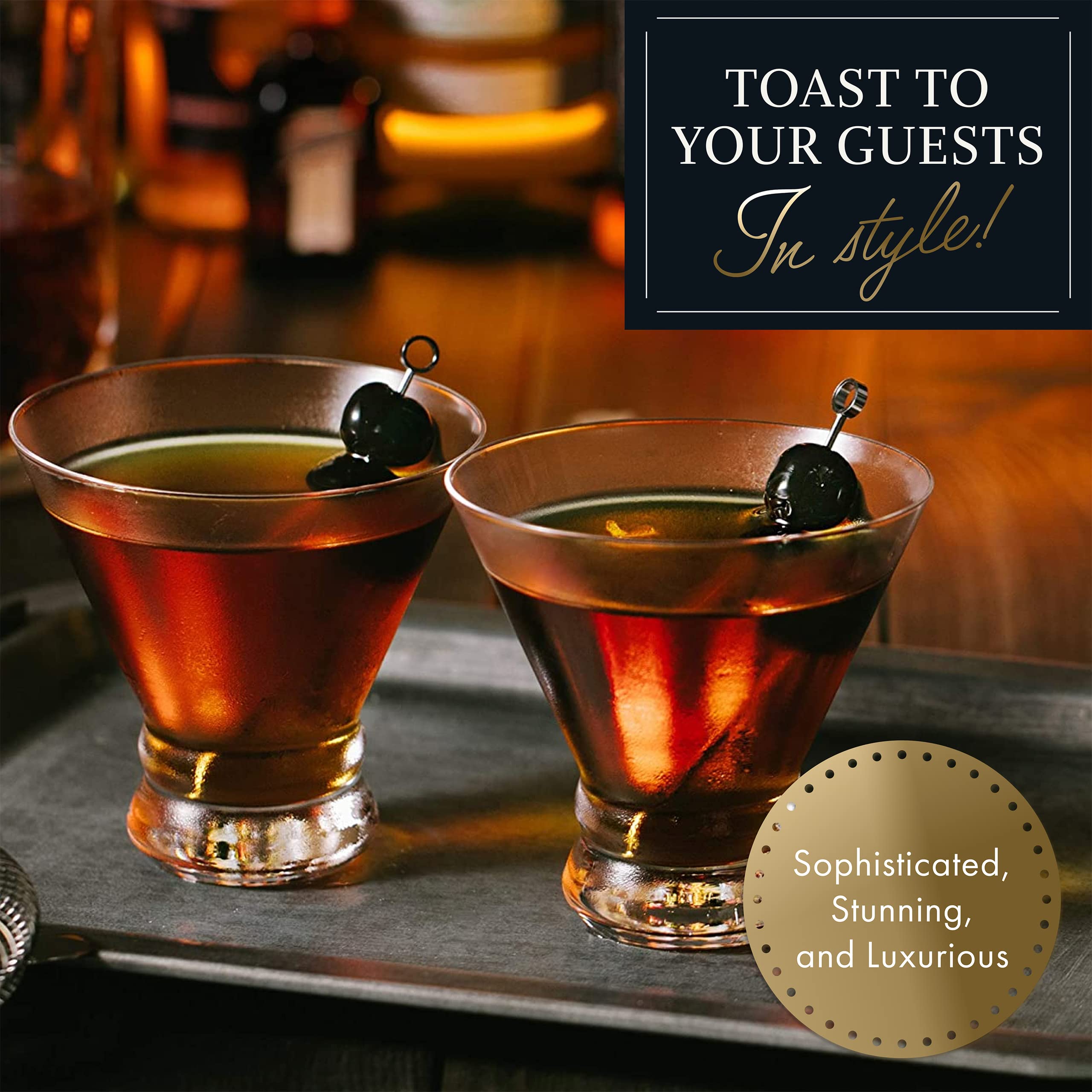 ELIXIR GLASSWARE stackable set simplifies storage when not in use.