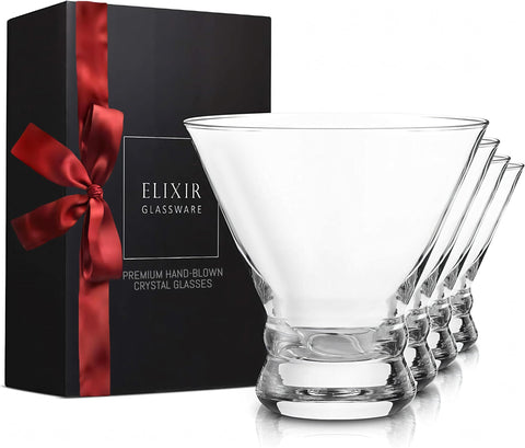 ELIXIR GLASSWARE stemless martini glasses set in hand-blown crystal for elegant entertaining.
