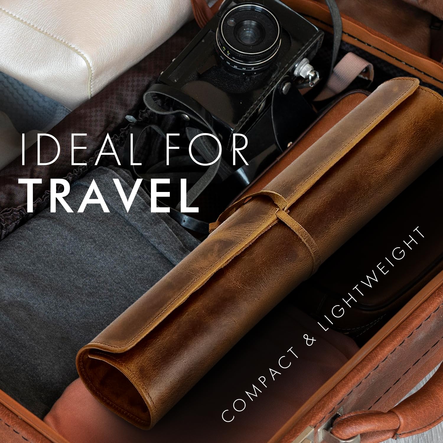 ELIZO knife roll with suede interior protects blades from scratches during storage.