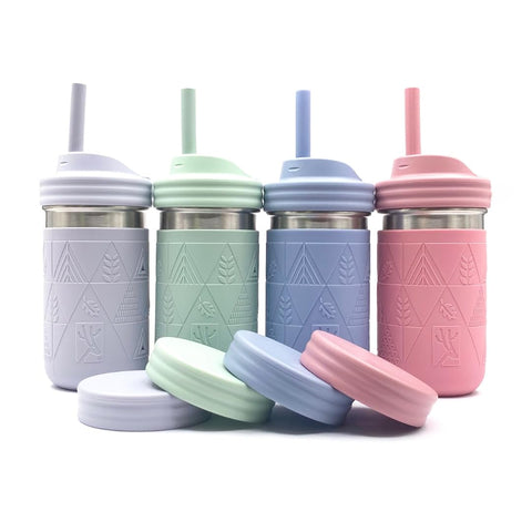 Elk and Friends 14oz mason jar with sleeve and lid for durable on-the-go sipping.