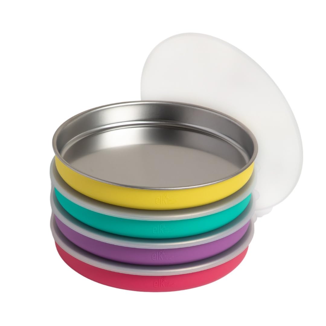 Elk and Friends 7.8-inch plate with silicone sleeve for easy grip and mess reduction.