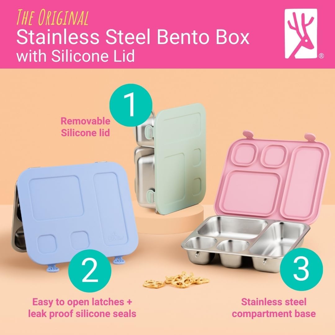 Elk and Friends four-compartment bento box offers tidy lunch portions for kids.