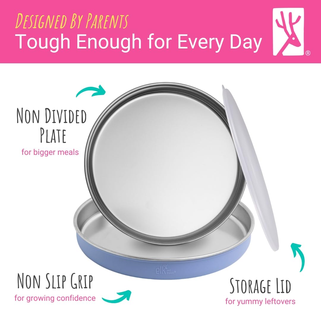 Dishwasher safe Elk and Friends plate simplifies cleanup after busy family meals.