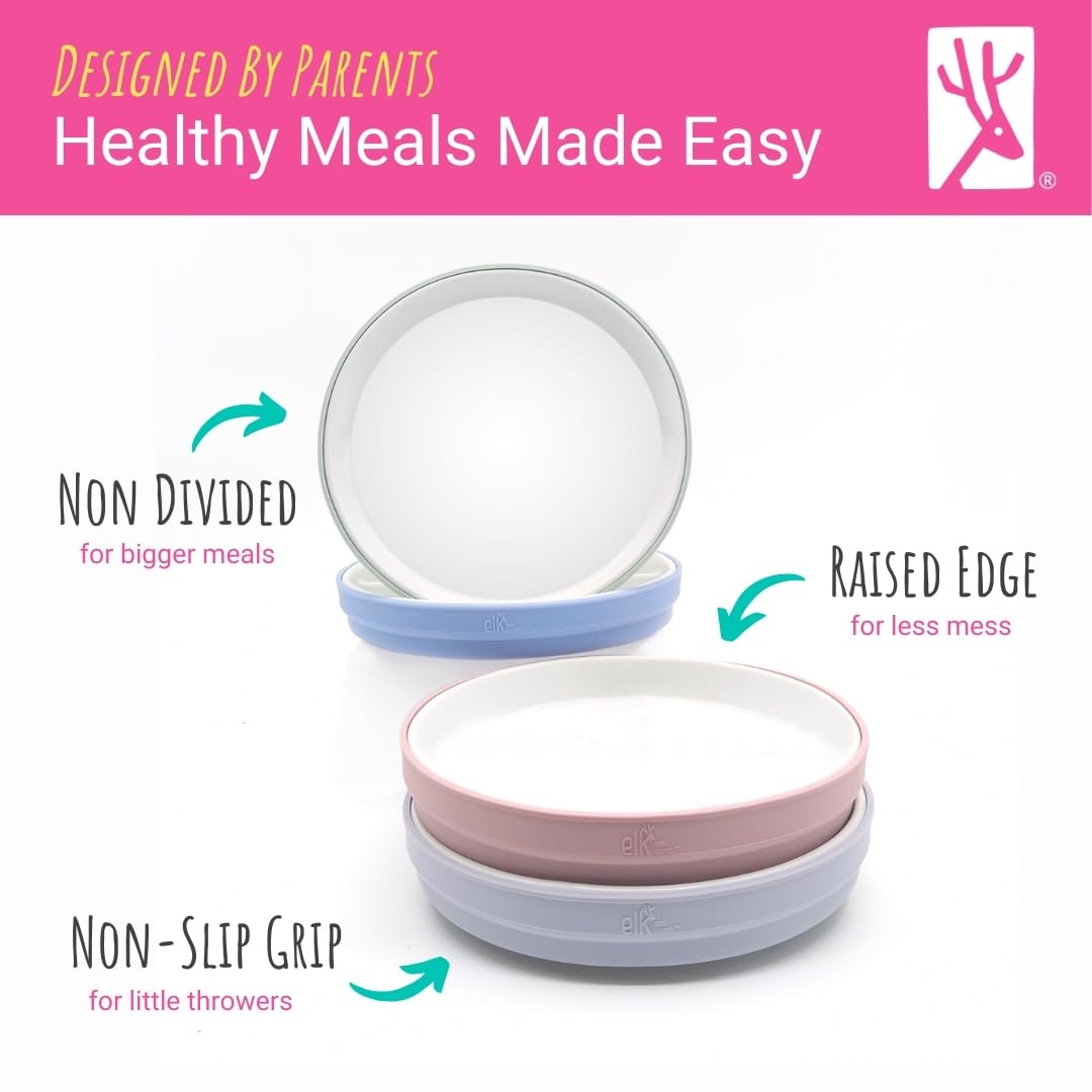 Elk and Friends non-slip plate keeps meals in place during meals.