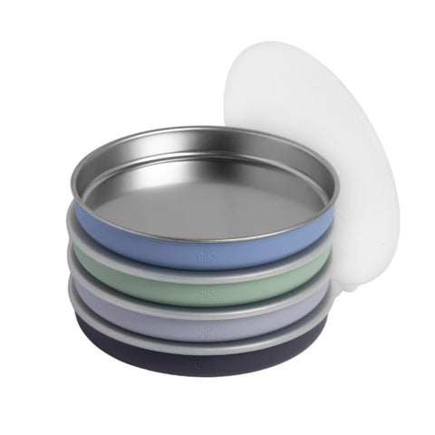 Elk and Friends 7.8-inch plate with silicone sleeve offers a steadier meal.