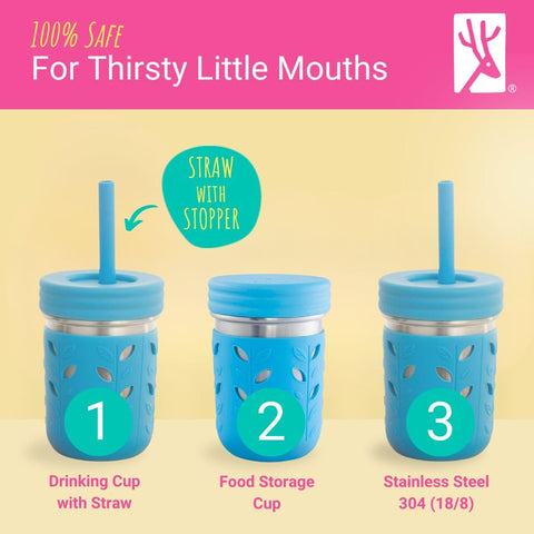 Elk and Friends silicone straw with built-in stopper for easy sipping.