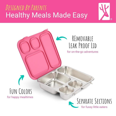 Elk and Friends soft-grip latches make opening lunch easy for small hands.