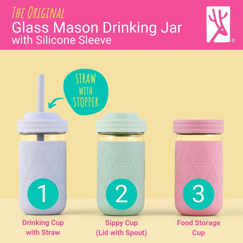 Elk and Friends spout lid with straw supports easy, independent drinking