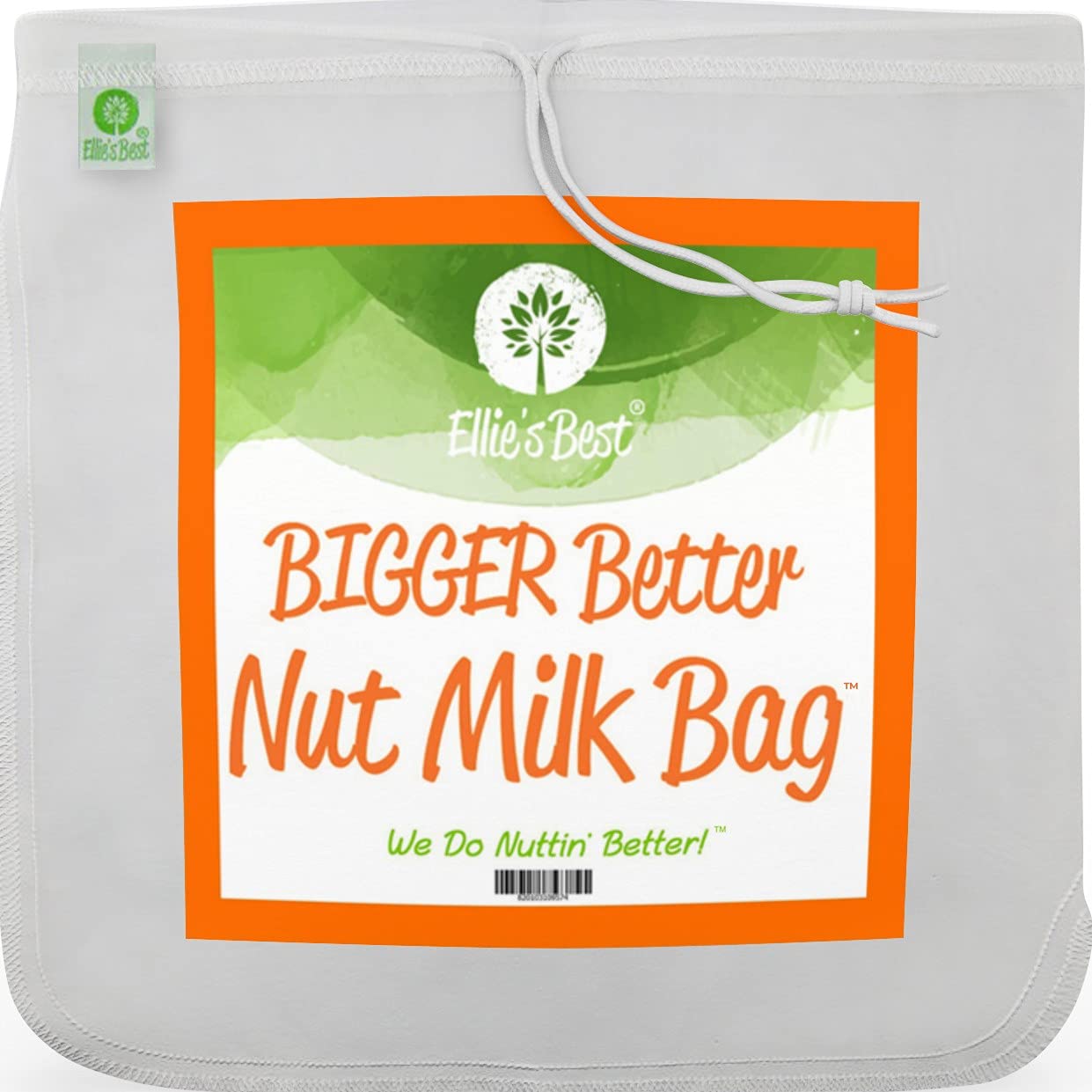 Ellie's Best Pro XL Nut Milk Bag with wide opening for easy loading and pouring.