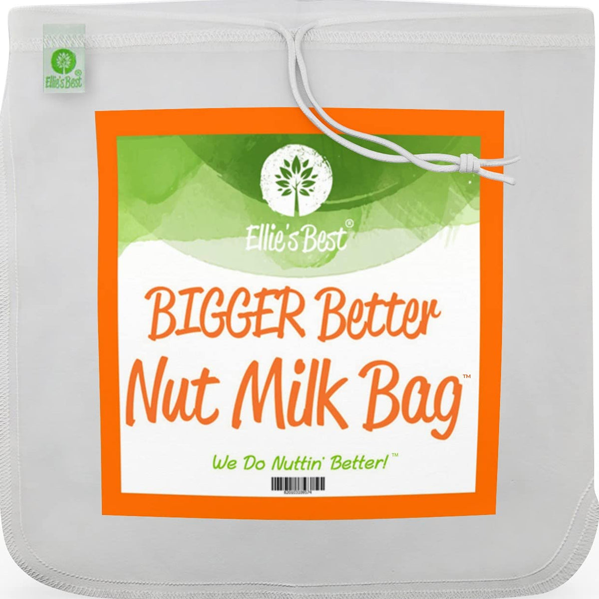 Ellie's Best Pro XL Nut Milk Bag with wide opening for easy loading and pouring.