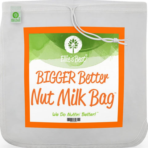 Ellie's Best Pro XL Nut Milk Bag with wide opening for easy loading and pouring.