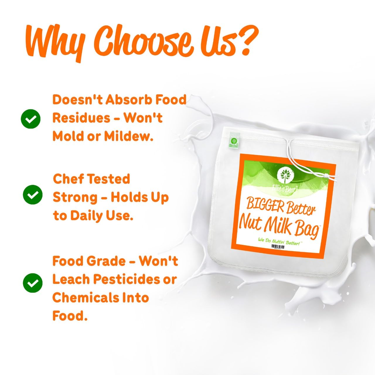 Ellie's Best Pro XL Nut Milk Bag with durable nylon mesh for long-lasting straining.