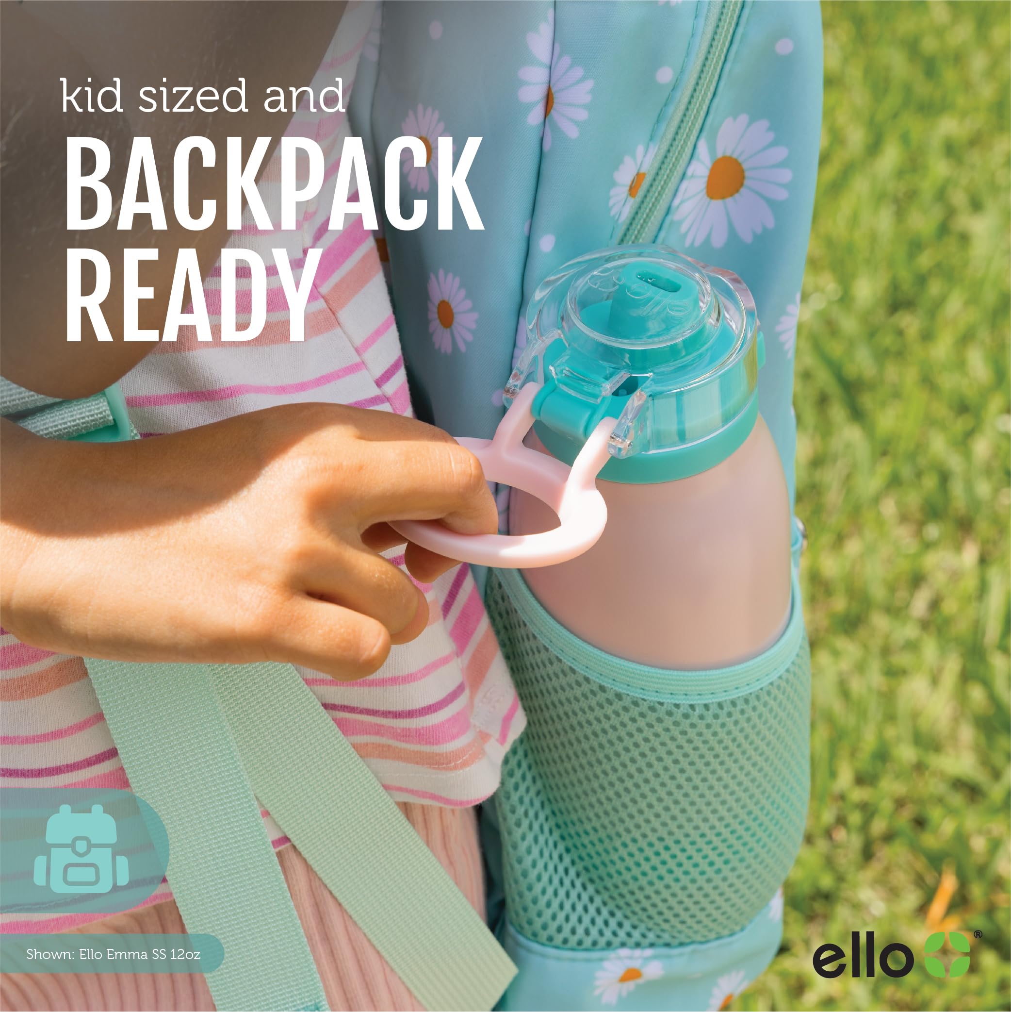 Ello Emma with a backpack illustrating school days and lunchbox use