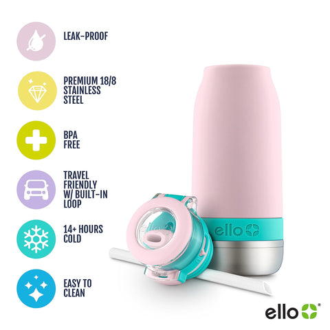 Removable silicone straw on Ello Emma for easy cleaning