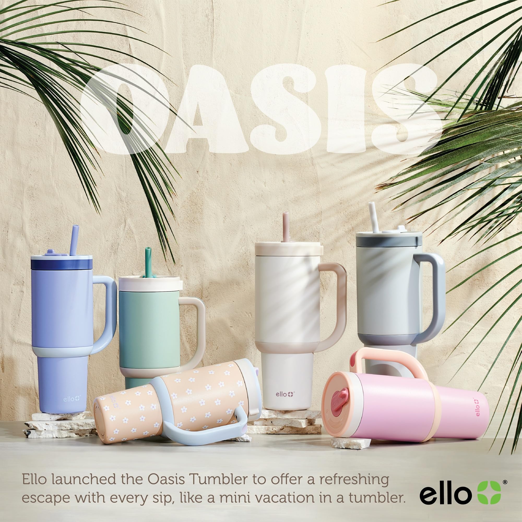 Ello Oasis portable 30 oz tumbler for daily hydration on the go.