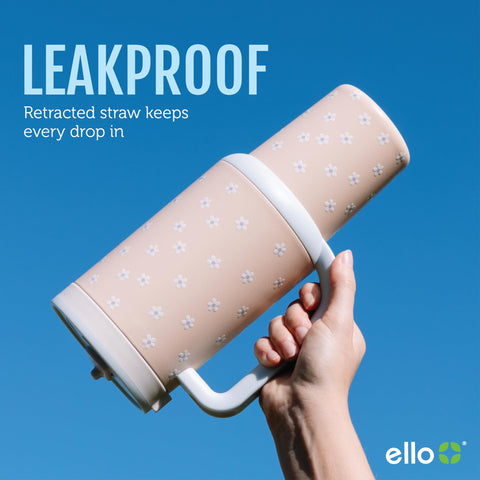 Ello Oasis leakproof lid keeps beverages secure while on the go.