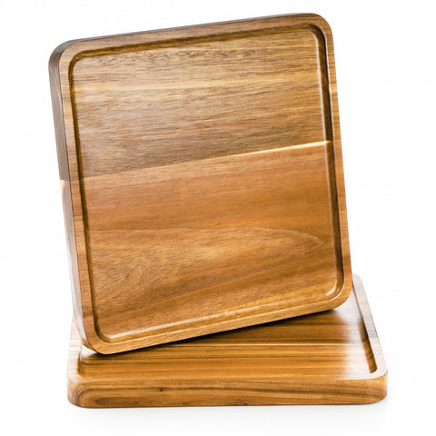 Elsjoy acacia wood square tray showing cheese and fruit, elegant presentation.