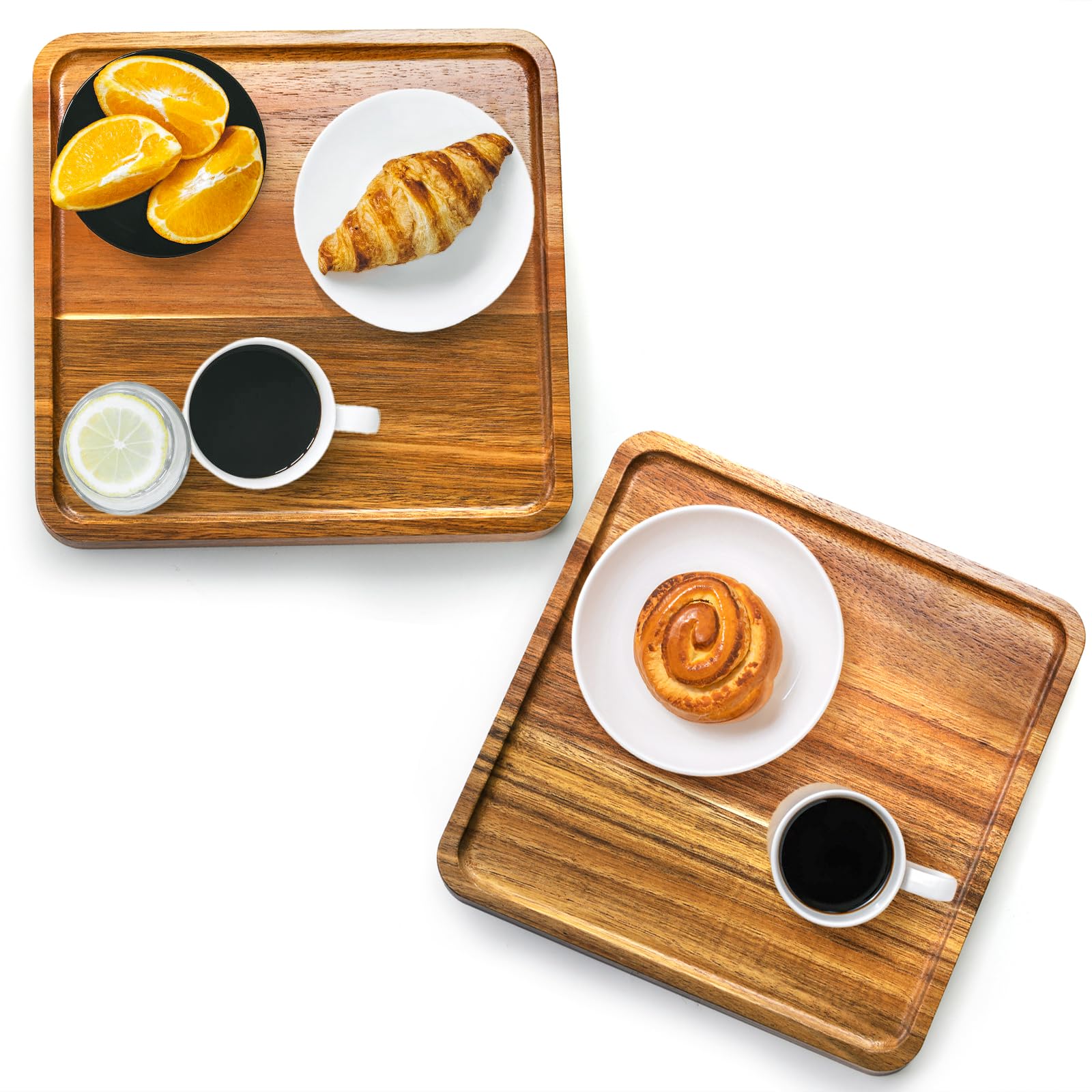 Elsjoy acacia wood square tray with raised edge keeps snacks secure.