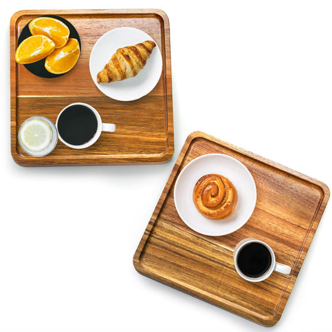 Elsjoy acacia wood square tray with raised edge keeps snacks secure.