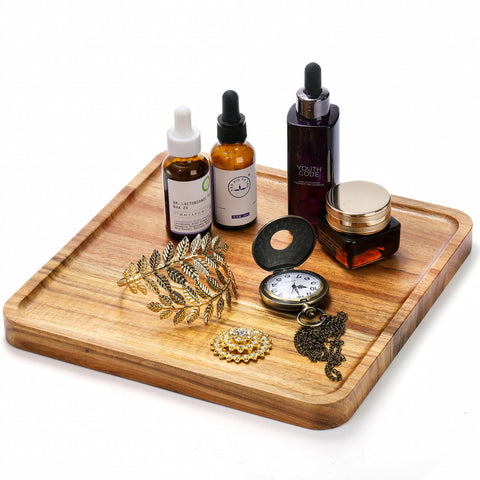 Elsjoy acacia wood square tray close-up for versatile serving.