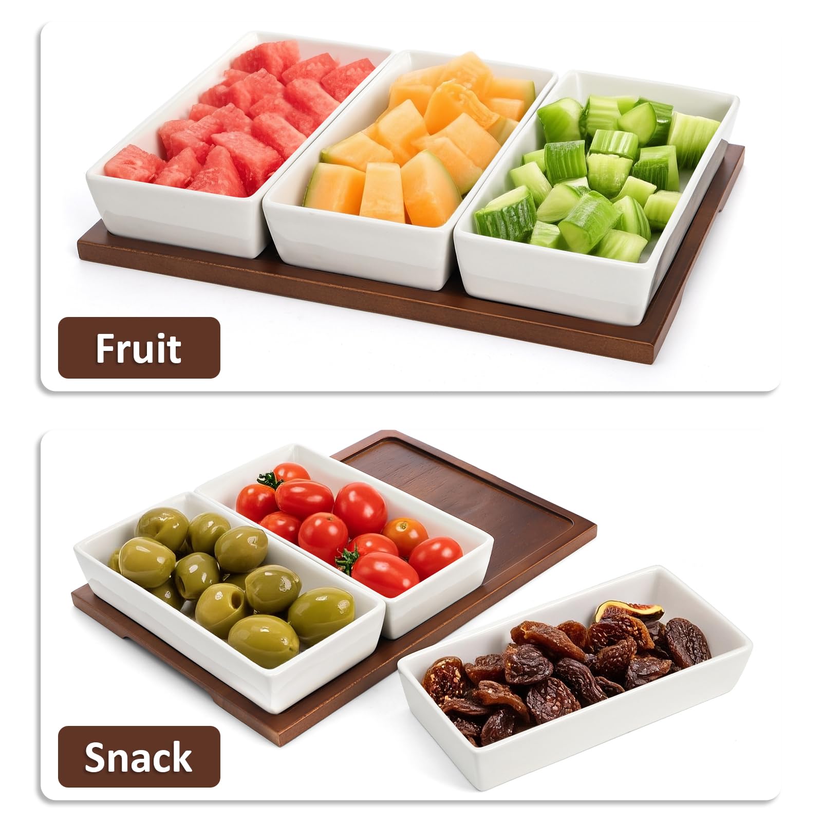 Elsjoy appetizers and dips neatly separated to prevent flavor transfer.