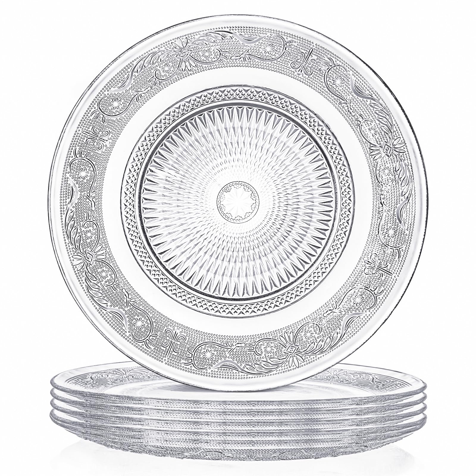 Elsjoy embossed plate with diamond center for elegant dining