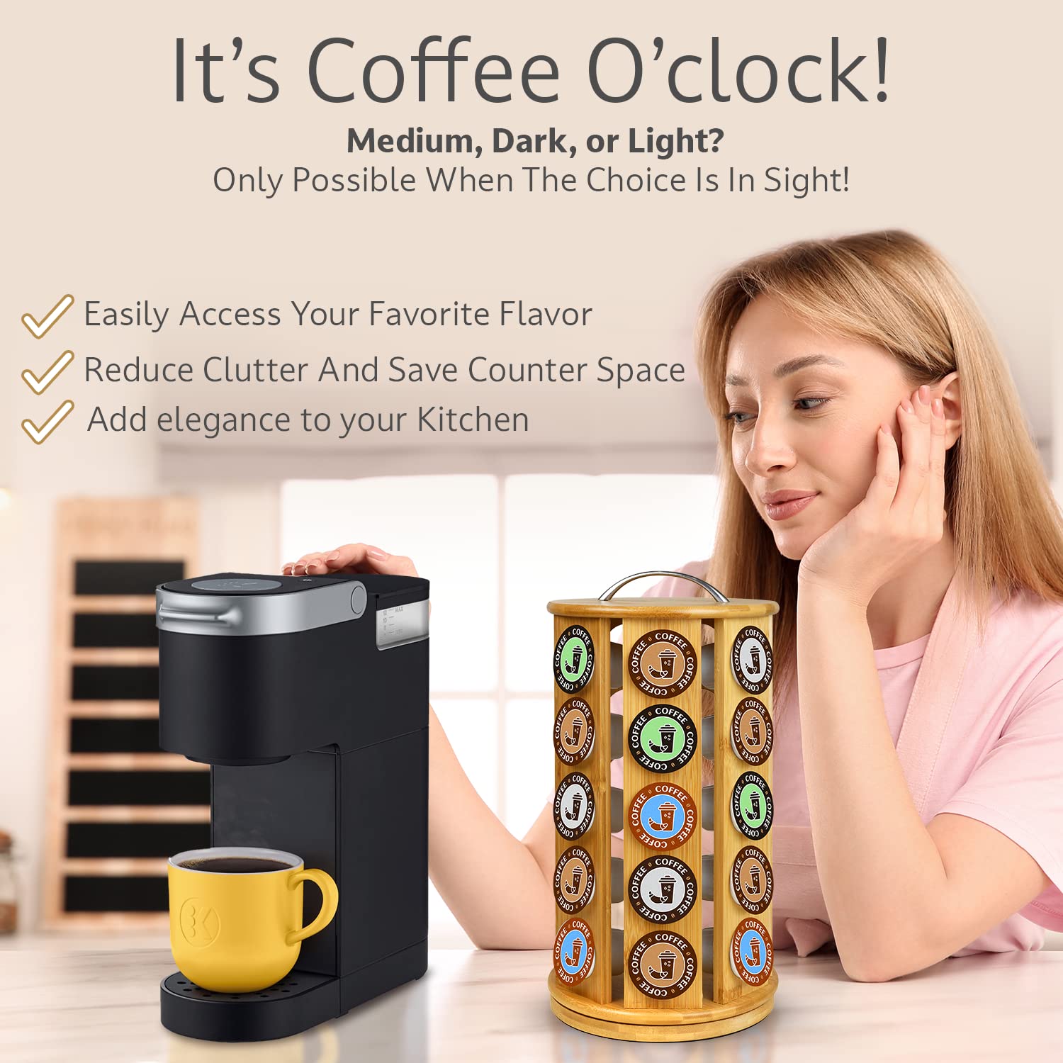 ELTOW carousel holds 35 K-Cup pods for quick selection.