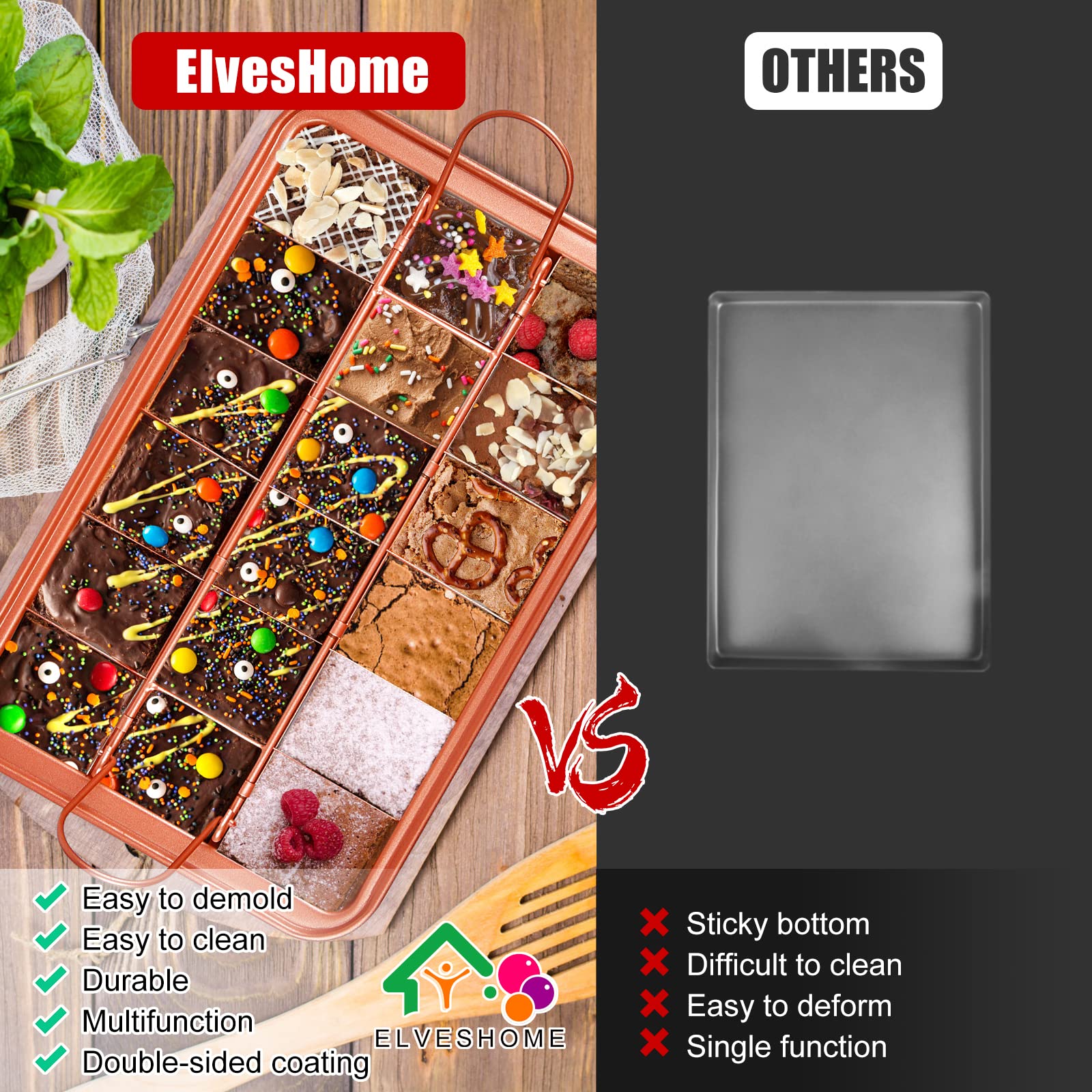 ElvesHome brownie pan is a versatile bakeware tray for cookies and mini desserts
