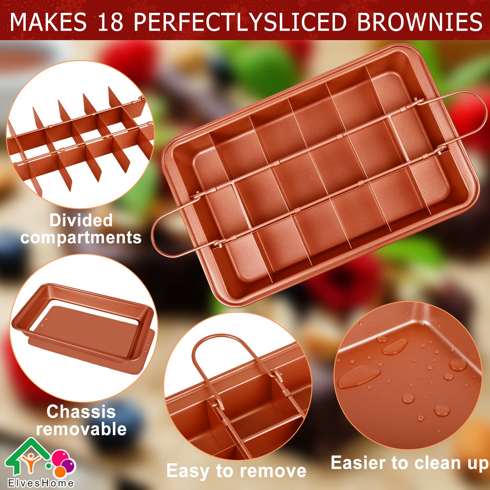 ElvesHome brownie pan removable bottom enables easy demolding and cleanup