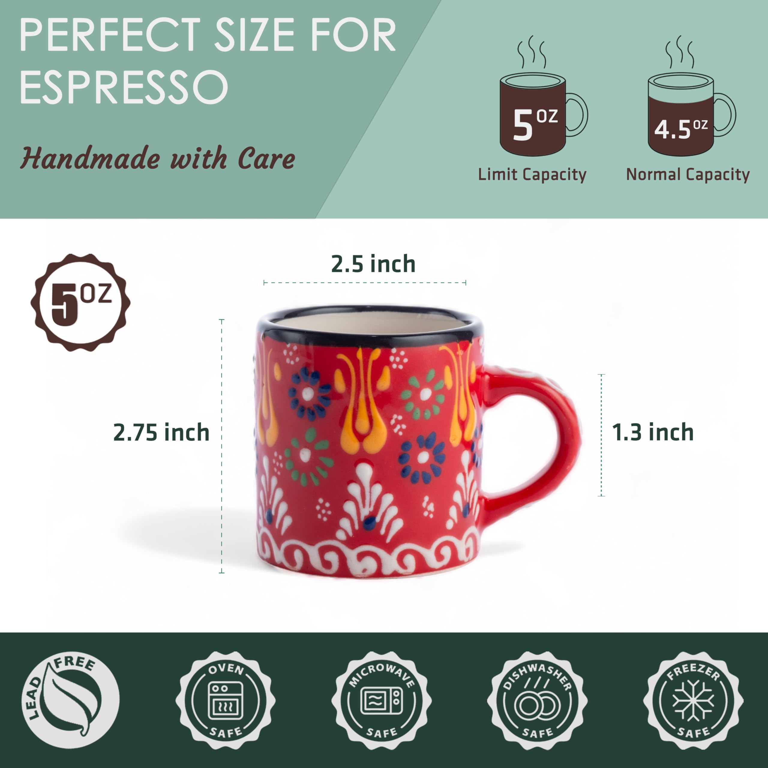 Elyese espresso mugs with multicolor glaze ideal for cappuccinos.