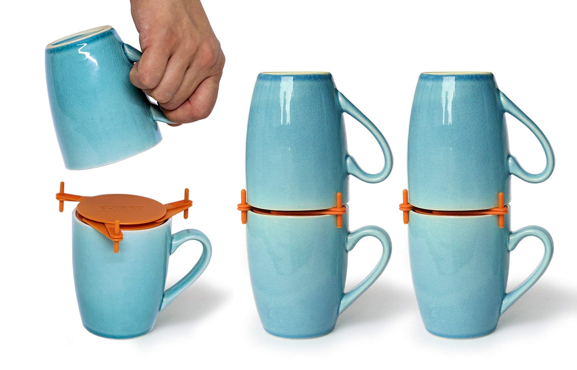 ELYPRO mug-stacker-6pack in a tidy cabinet showcasing space-saving storage.