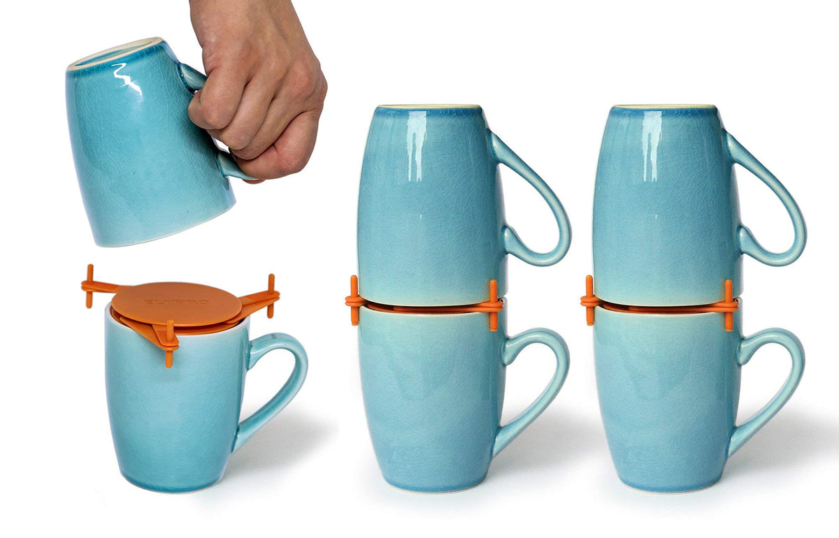 ELYPRO mug-stacker-6pack in a tidy cabinet showcasing space-saving storage.