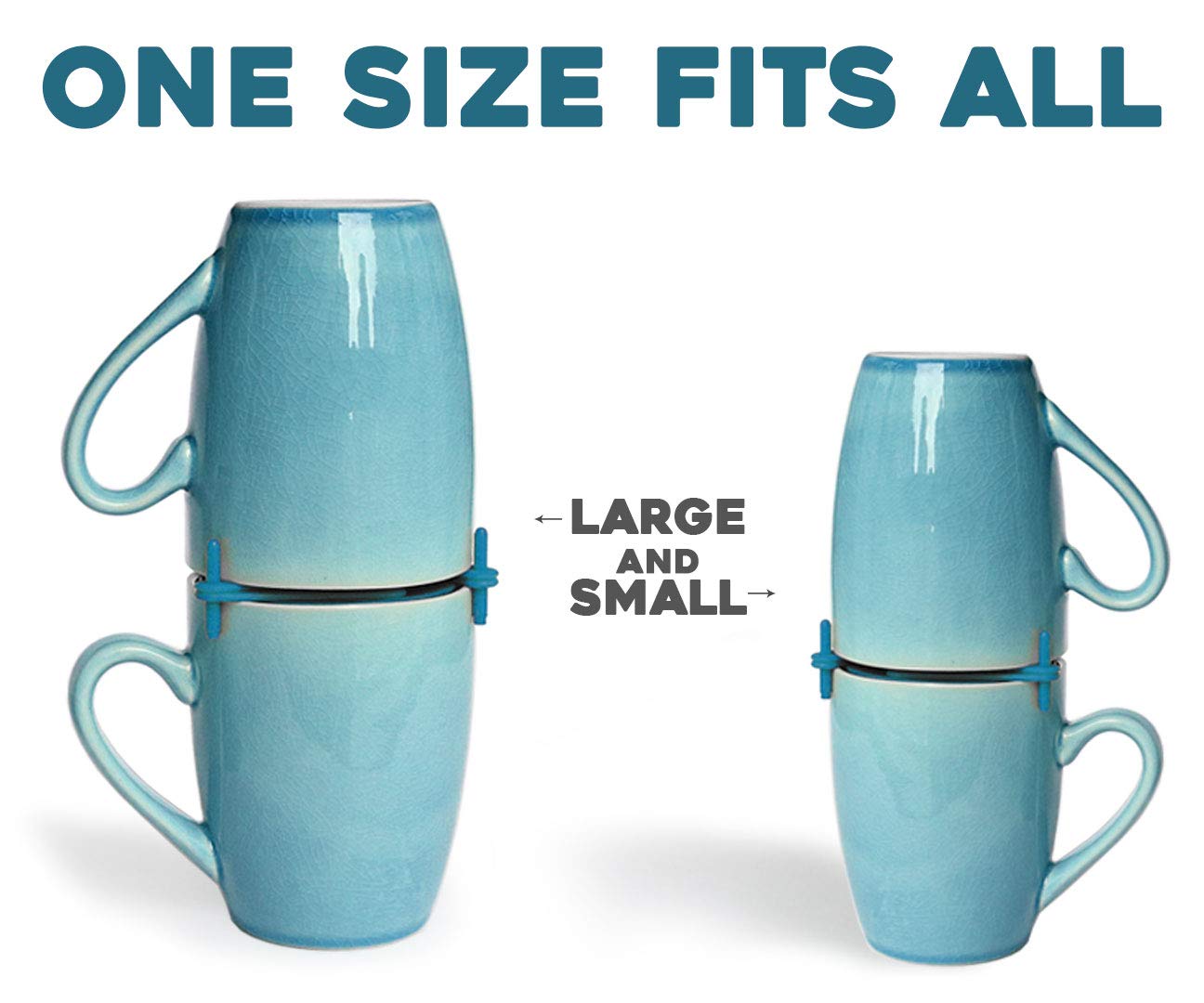 ELYPRO Mug Stackers blue no-drill setup shows quick, tool-free installation.