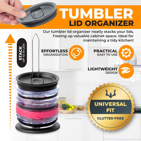 ELYPRO vertical lid stack saves space for multiple brands' lids.