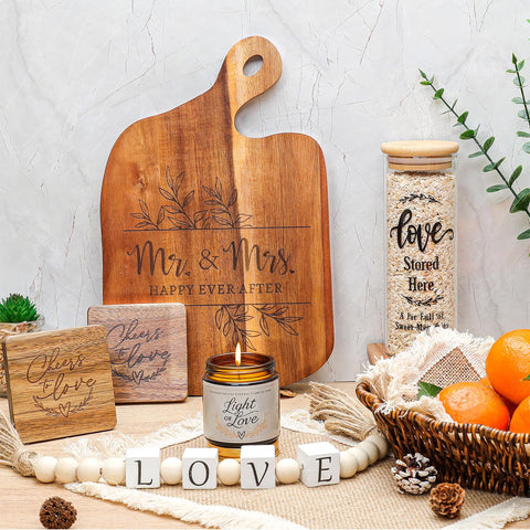 Elysirise acacia coasters with romantic engraving to protect surfaces