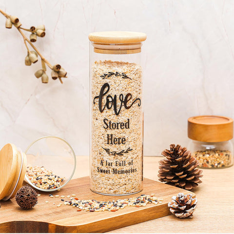 Elysirise glass jar Love Stored Here for pantry or décor