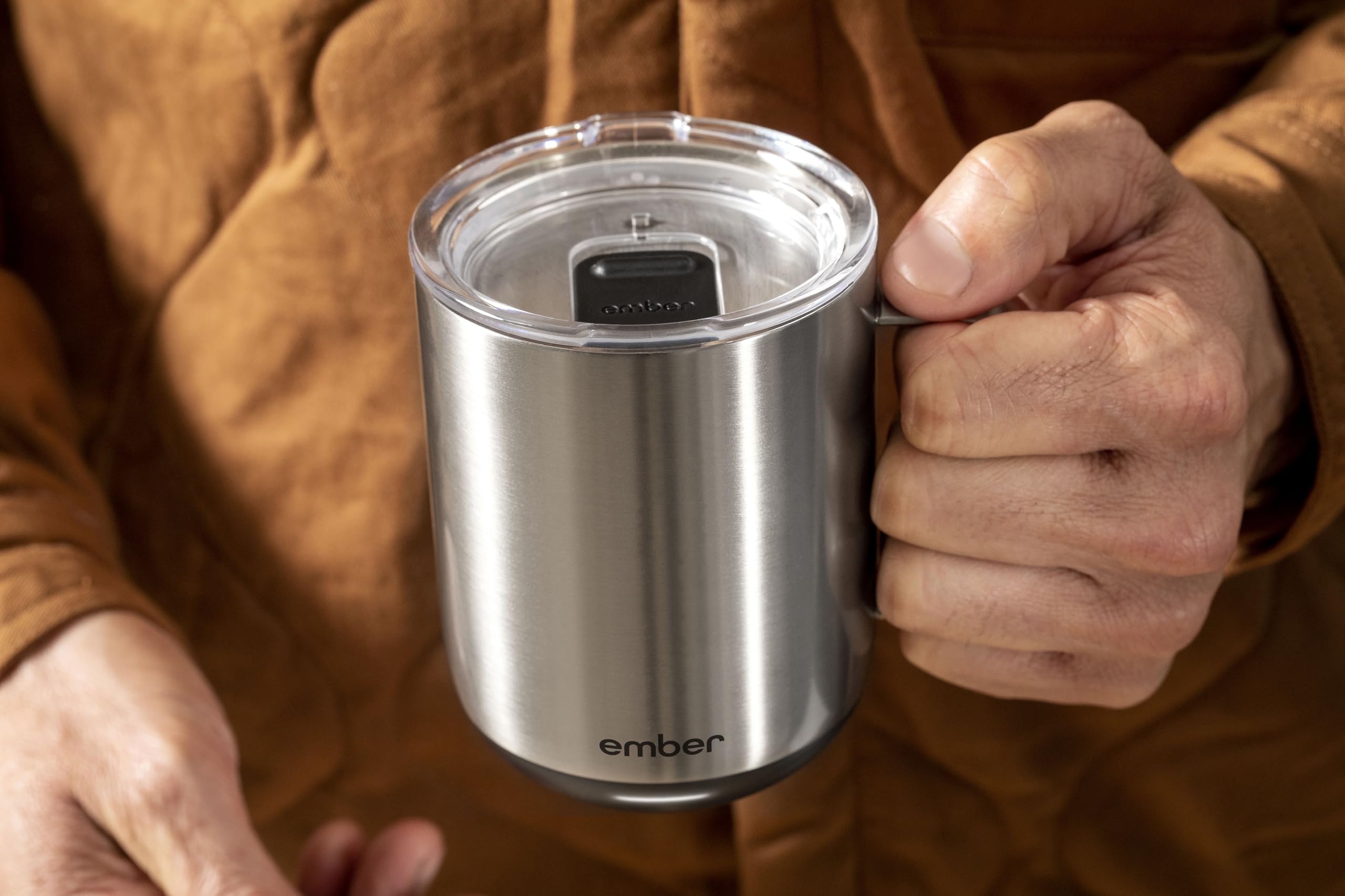 Ember Sliding Lid red slider highlights personalization while sipping