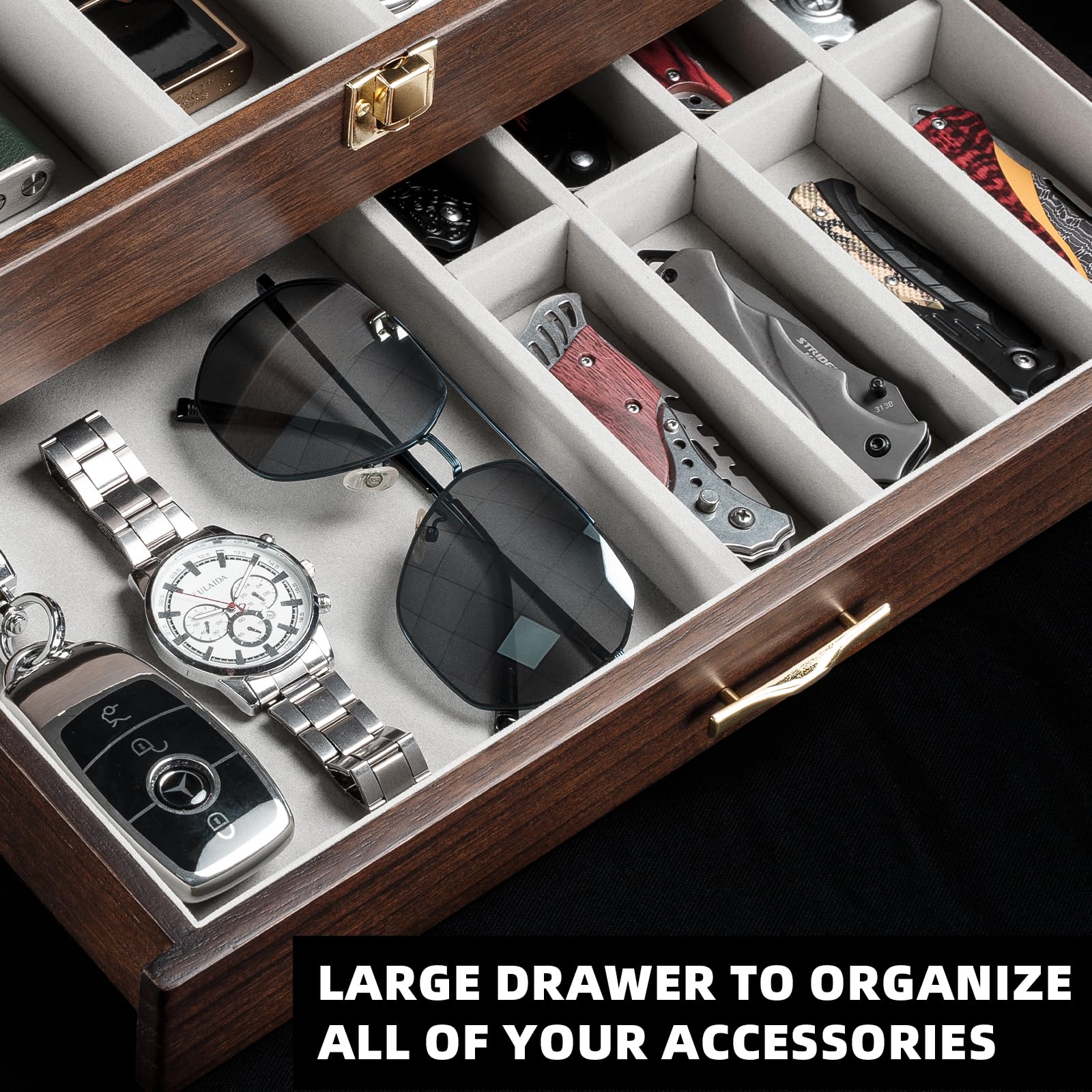 Emfogo knife organizer interior stores a variety of tools and accessories