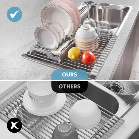 EMIERAI stainless steel dish rack with knife slots for safe drying
