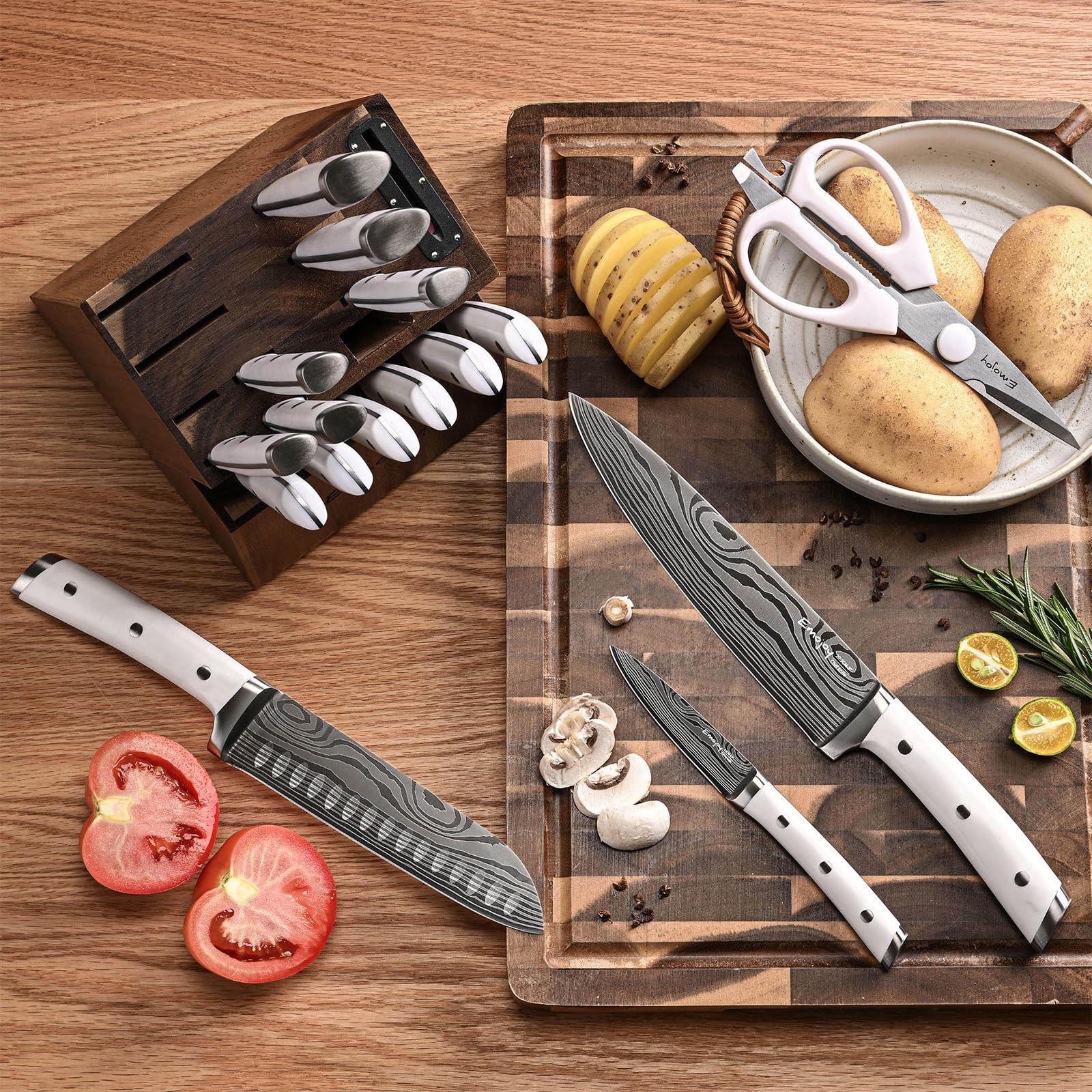 Emojoy 5.5-inch boning knife enables careful meat trimming with control.